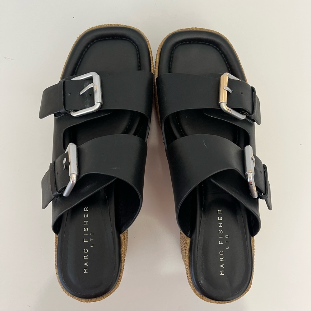 MARC FISHER Palery Platform Raffia Slide Sandal in Black NEW - Picture 8 of 13